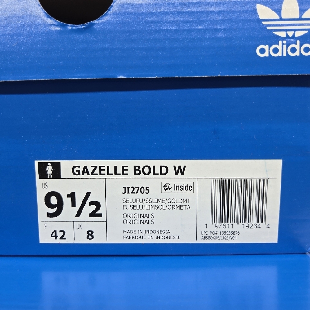 New Adidas Gazelle Bold Lucid Fuchsia Solar Slime Satin Women's Shoes Size 9.5 - Picture 8 of 8